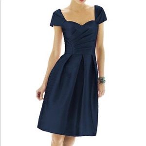 Alfred Sung Navy Dupioni Cocktail Dress
